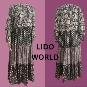 Feminine Block Print Tiered Indian Cotton Maxi  Dress